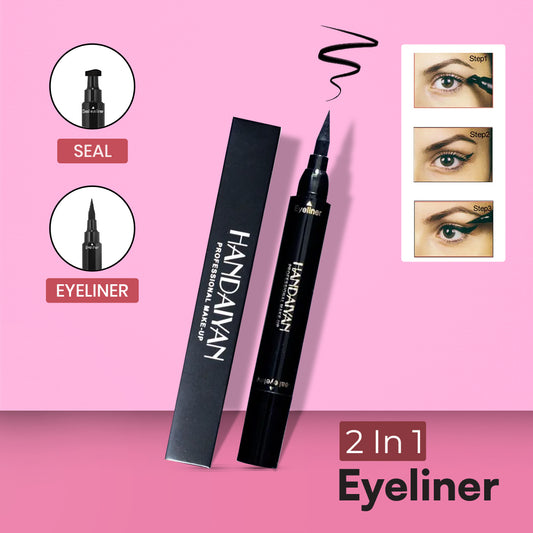 Handaiyan Waterproof 2 in 1 Eyeliner Stamp Liquid Liner Professional Makeup Long Lasting Quick Smudge Proof Hyper Drying Resistant Stay All Day Waterline Winged Instant Result(Classic Black)