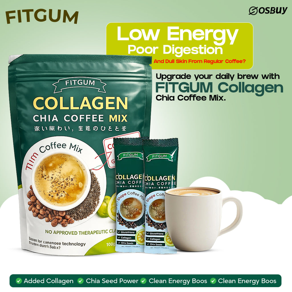 FIT GUM Collagen Chia Coffee - 11 in 1 Coffee Mix (10 Sachets per Pack)