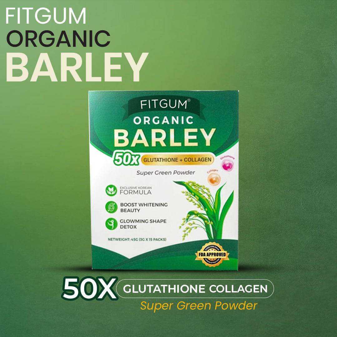 FIT Gum Organic Barley 50X Glutathione & Collagen Super Green Powder - 3g x 15 Sachets