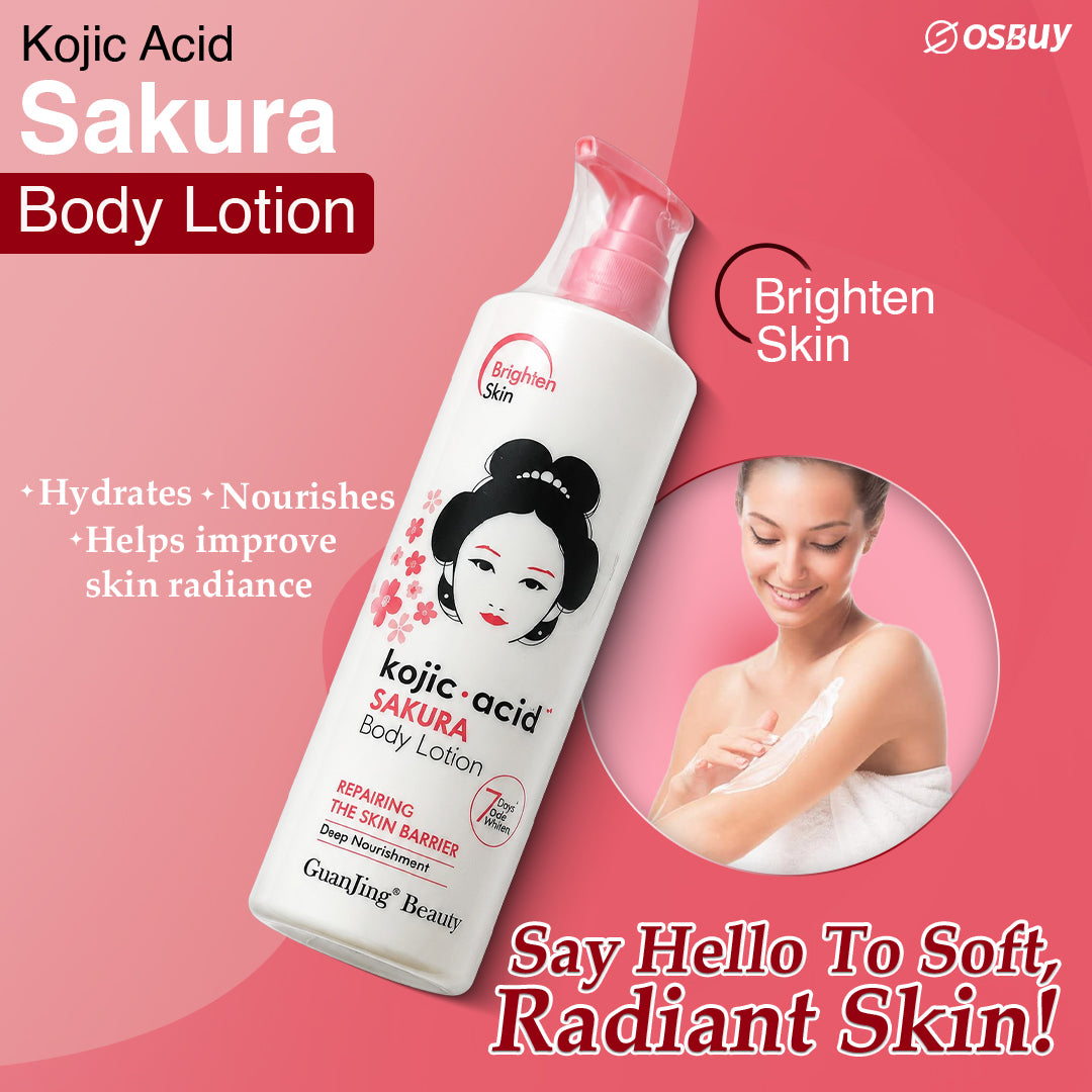 Guanjing Kojic Acid Sakura Body Lotion, Brightening & Moisturizing, Retinol & Shea Butter, All Skin Types, Deep Nourishment