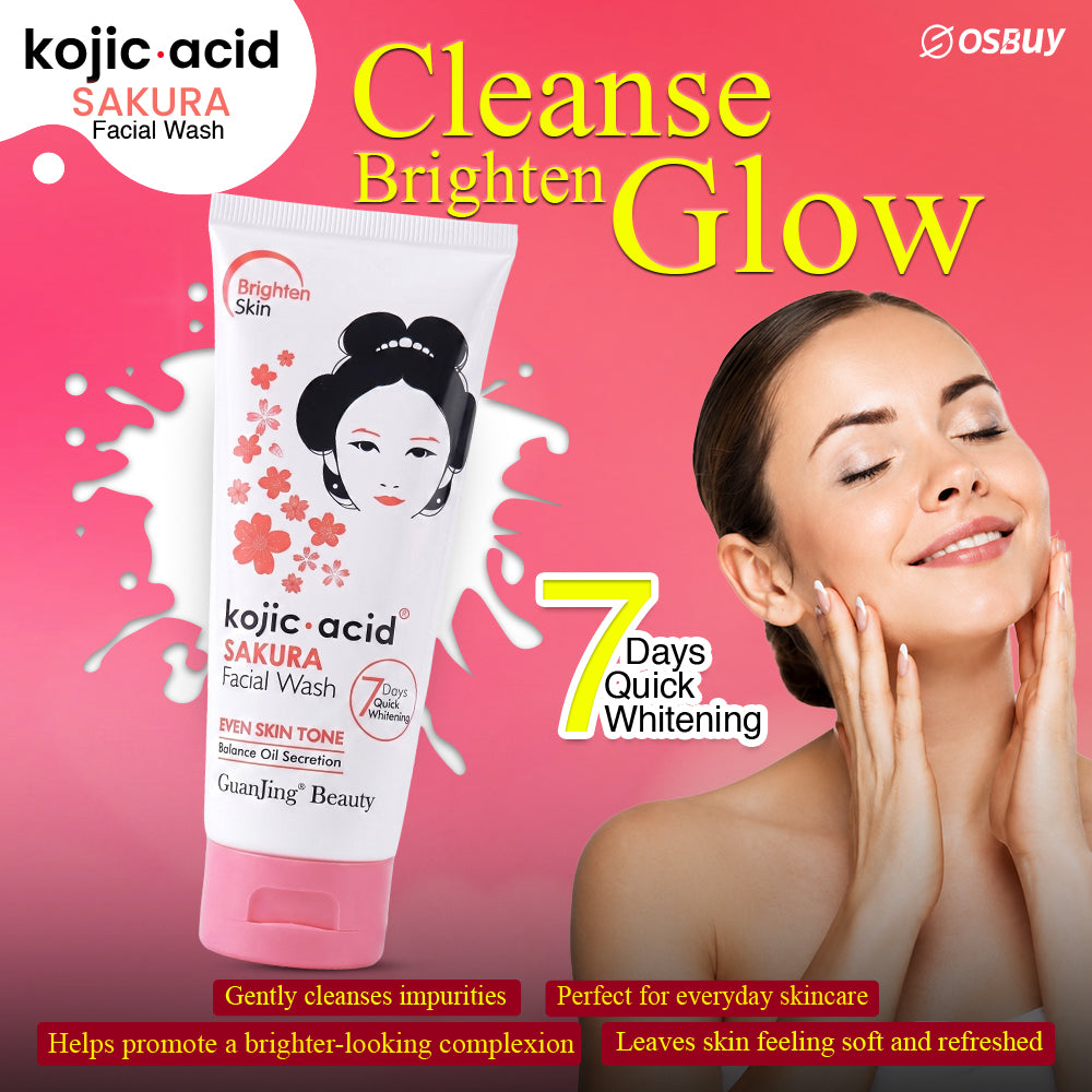 Guanjing Sakura Facial Wash with Kojic Acid Vitamin E Even Skin Tone Balance Oil Secretion Sakura Skin Care Cleanser Face Wash
