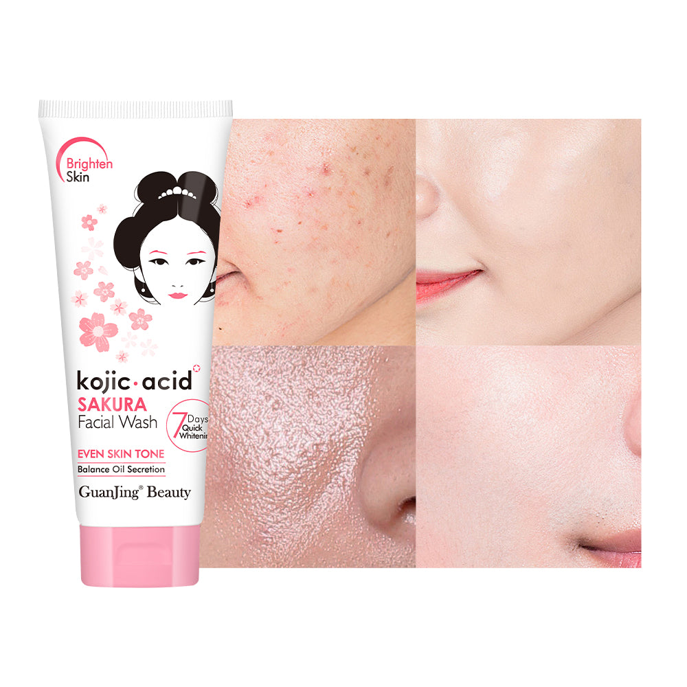 Guanjing Sakura Facial Wash with Kojic Acid Vitamin E Even Skin Tone Balance Oil Secretion Sakura Skin Care Cleanser Face Wash