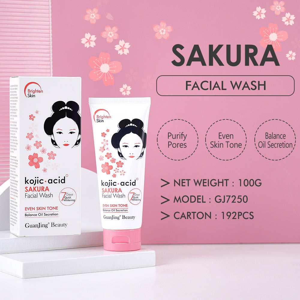Guanjing Sakura Facial Wash with Kojic Acid Vitamin E Even Skin Tone Balance Oil Secretion Sakura Skin Care Cleanser Face Wash