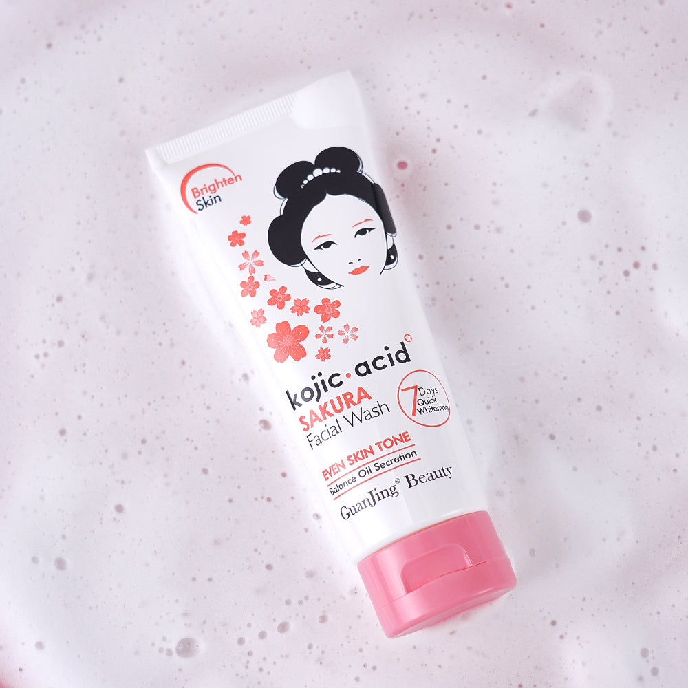 Guanjing Sakura Facial Wash with Kojic Acid Vitamin E Even Skin Tone Balance Oil Secretion Sakura Skin Care Cleanser Face Wash