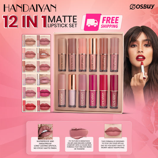 Handaiyan Lipstick Set 12 Colors Matt Lipgloss Own Label Luxury High Pigment Long Lasting Serum Lipstick Lipgloss Base Bulk