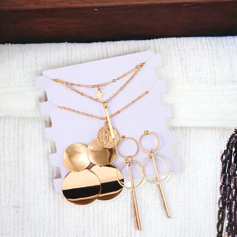Limited Edition Gold Plated Jewellery Set with Drop Earrings & Layered Necklace (Set of 2)-OSL-131