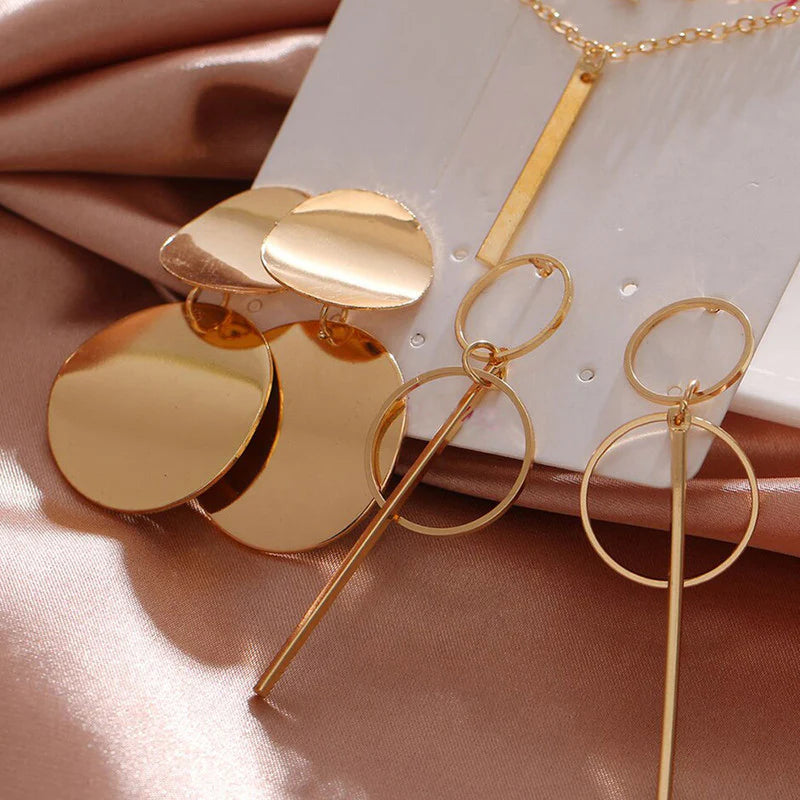 Limited Edition Gold Plated Jewellery Set with Drop Earrings & Layered Necklace (Set of 2)-OSL-131