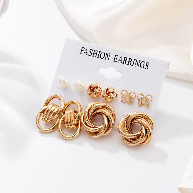 Gold-Toned & White Contemporary Stud Earrings-OSL106