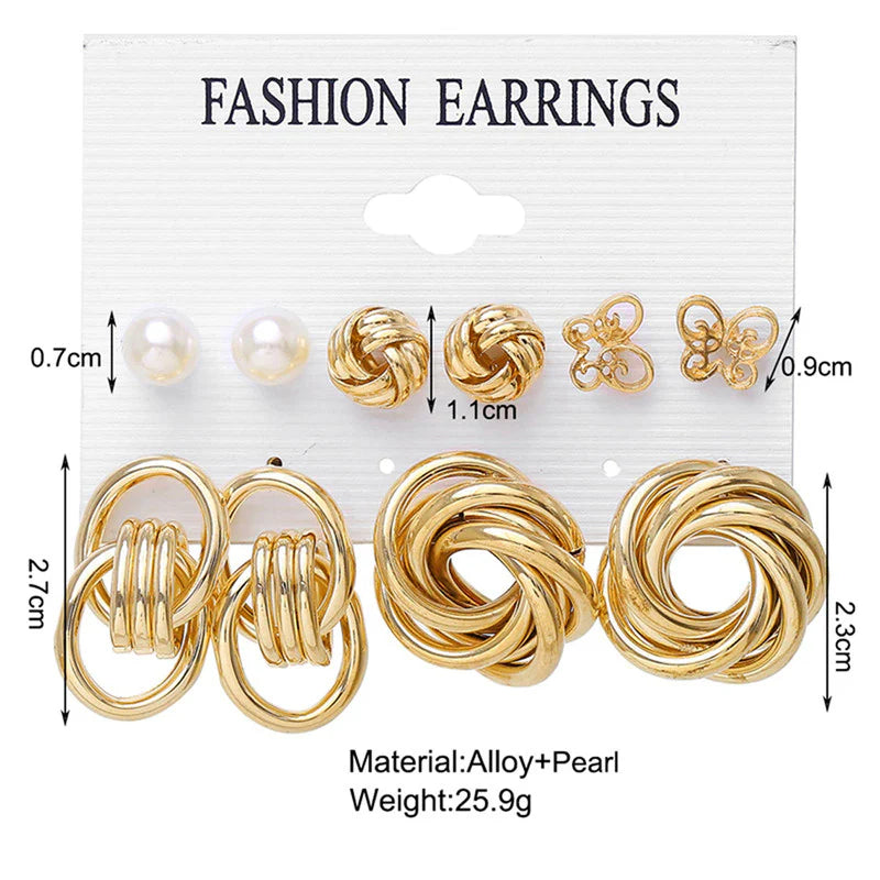 Gold-Toned & White Contemporary Stud Earrings-OSL106
