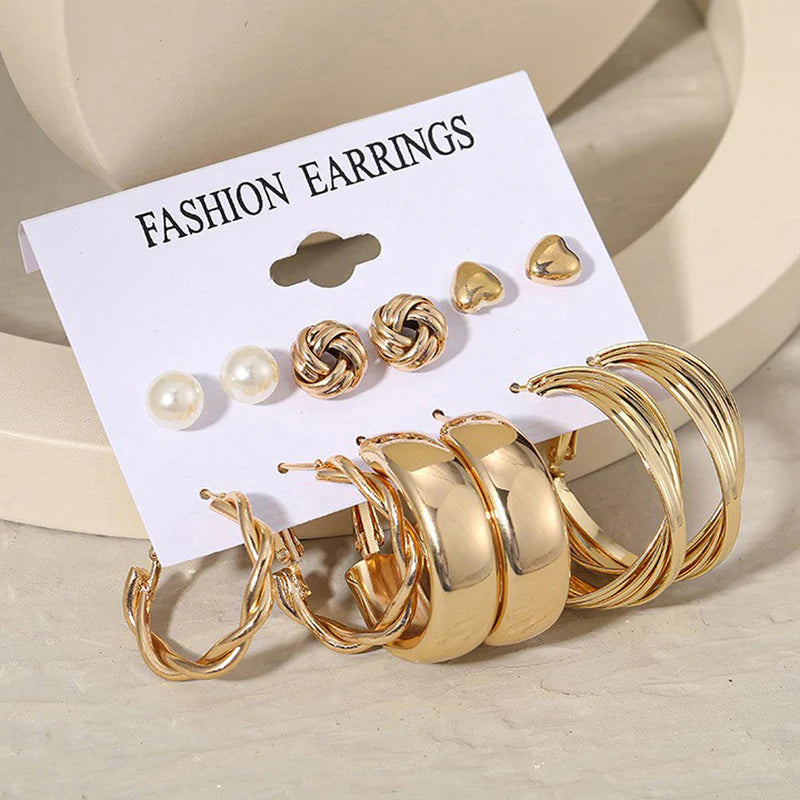 Gold Plated Studs & Hoops Earrings Combo (Pack of 6)-OSL113