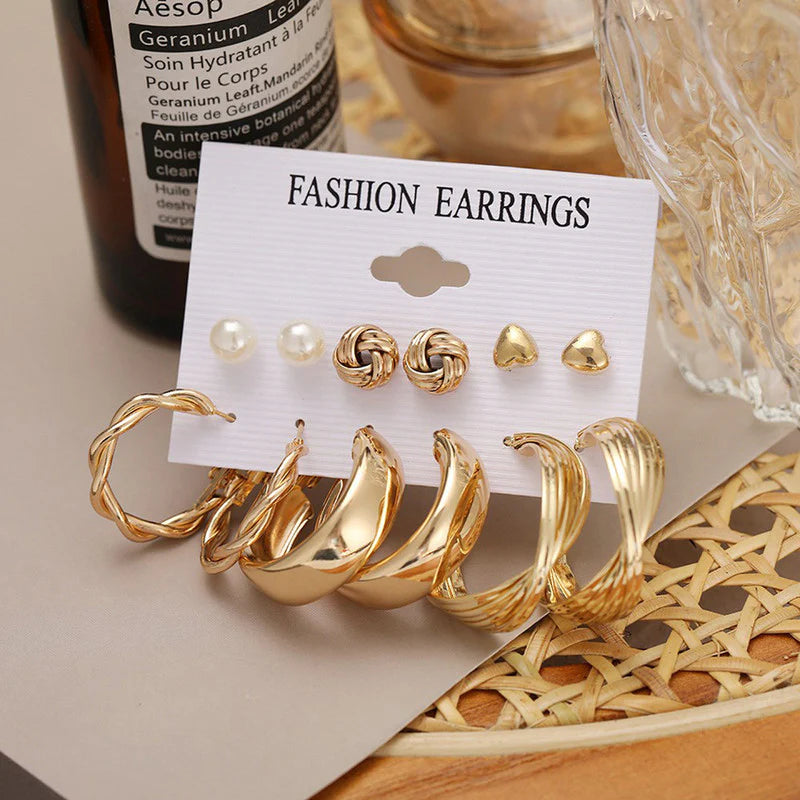 Gold Plated Studs & Hoops Earrings Combo (Pack of 6)-OSL113