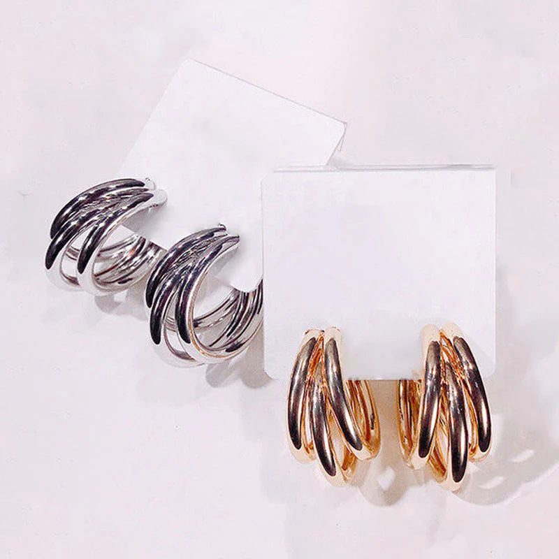 Gold & Silver Plated Contemporary Hoop Earrings-OSL109