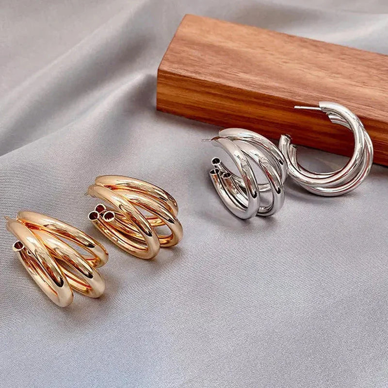 Gold & Silver Plated Contemporary Hoop Earrings-OSL109