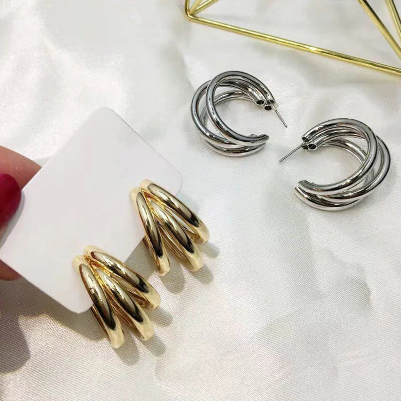 Gold & Silver Plated Contemporary Hoop Earrings-OSL109