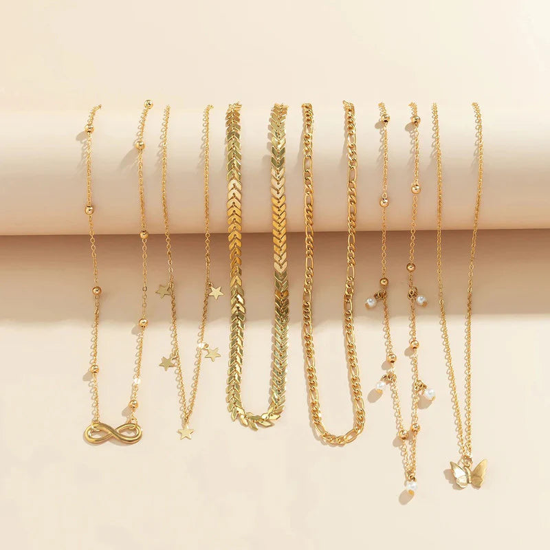 Gold Plated Layered Necklace Set (Pack of 6 | Anti-Tarnish)-OSL-147