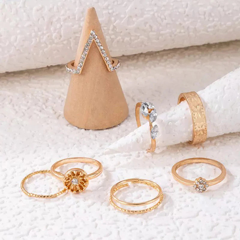 Gold Plated Contemporary Stackable Rings Set of 7-OSL-102