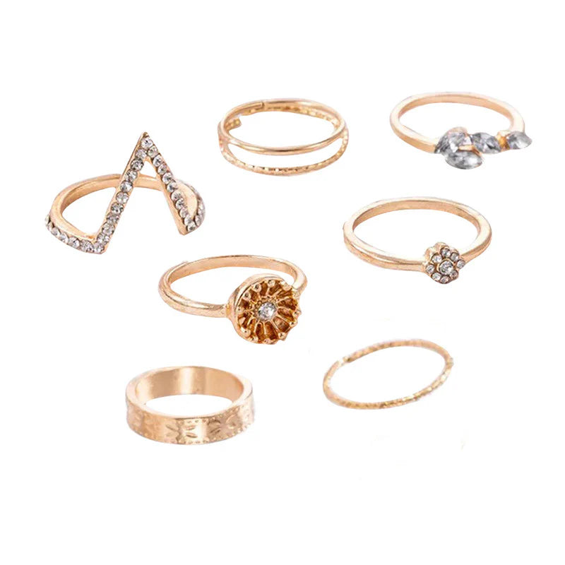 Gold Plated Contemporary Stackable Rings Set of 7-OSL-102