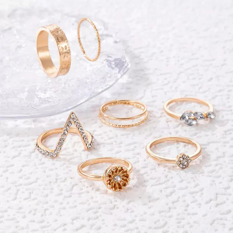 Gold Plated Contemporary Stackable Rings Set of 7-OSL-102
