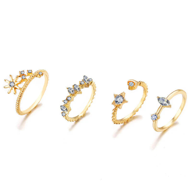 Gold Plated Stackable Moon-Star Rings Set of 7 for Women-OSL-103