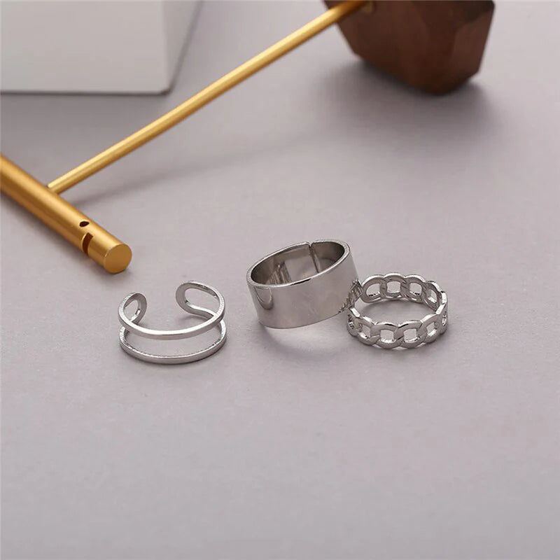 Silver Plated Contemporary Stackable Rings Set of 3 for Women-OSL96