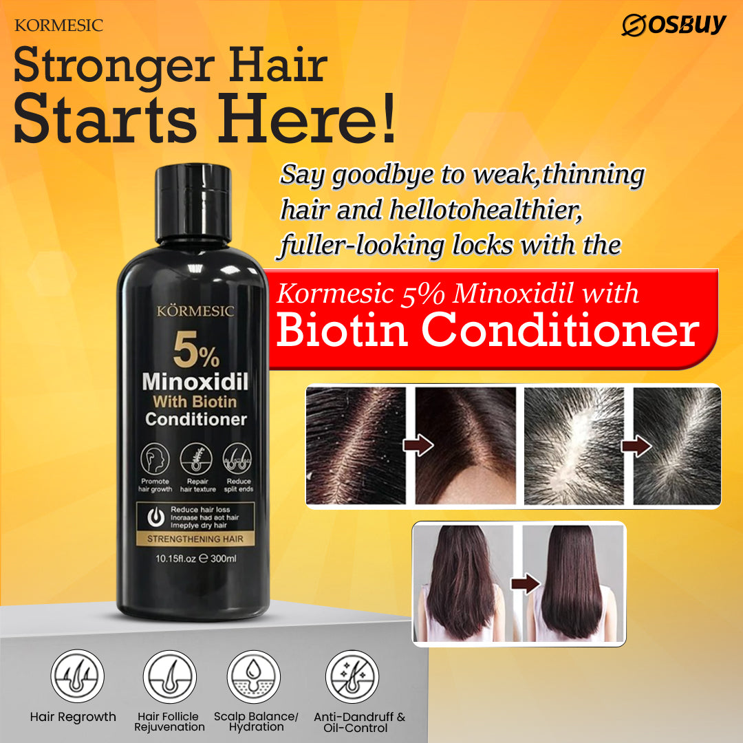 5% Minoxidil Biotin Conditioner 300ML, Hair Growth Treatment Conditioner with Minoxidil 5% Strengthen Hair Promote Hairs Regrowth Reduce Hairs Loss Restore Texture & Strength