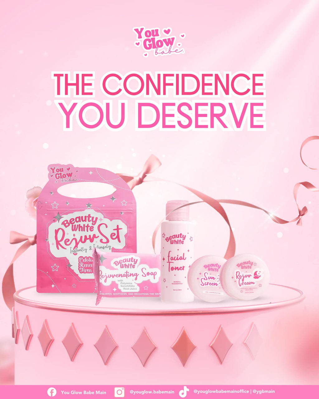 You Glow Beauty White Rejuv Set, Exfoliating Skin Care Kit, Instant Firming and Renewal Treatment