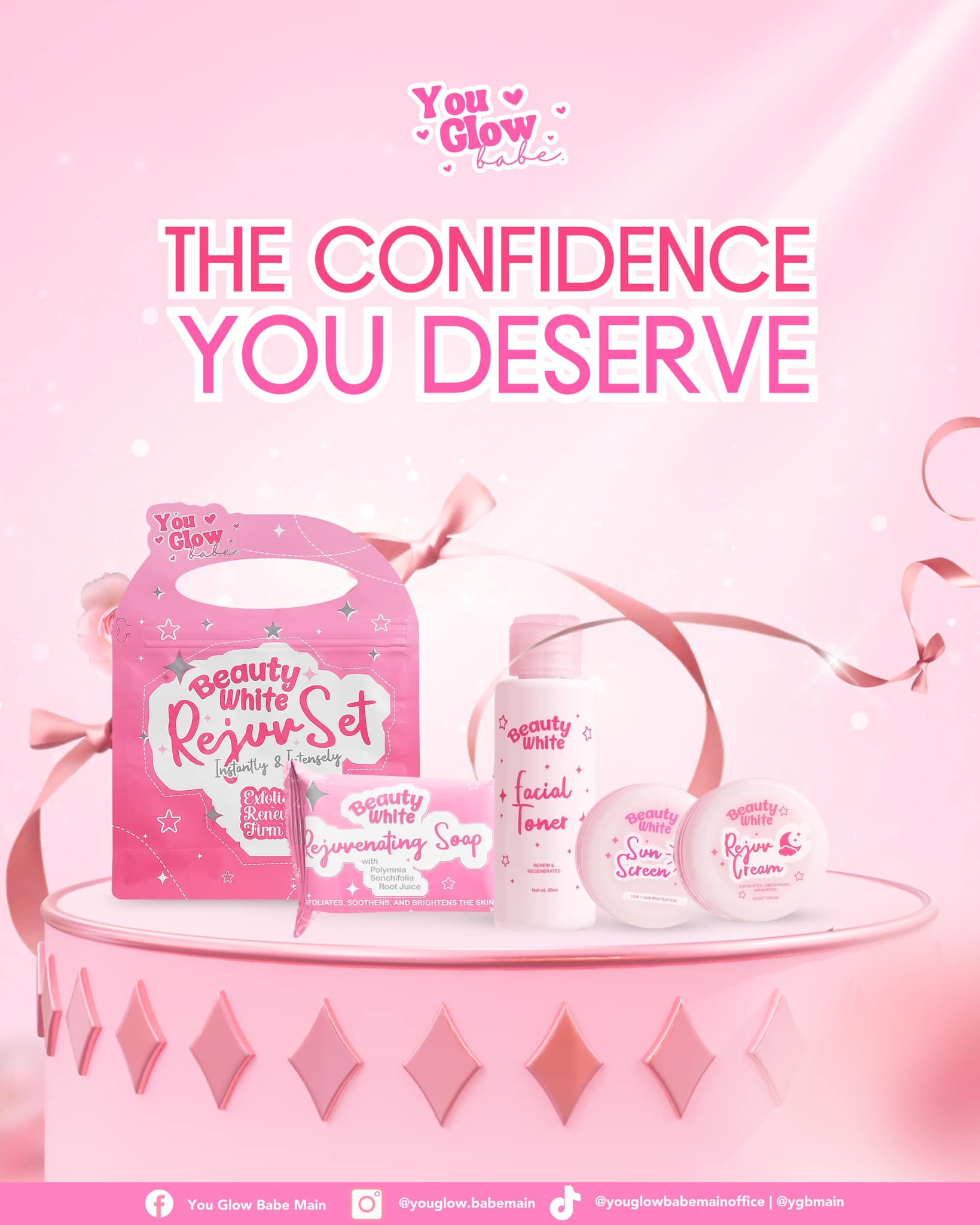 You Glow Beauty White Rejuv Set, Exfoliating Skin Care Kit, Instant Firming and Renewal Treatment