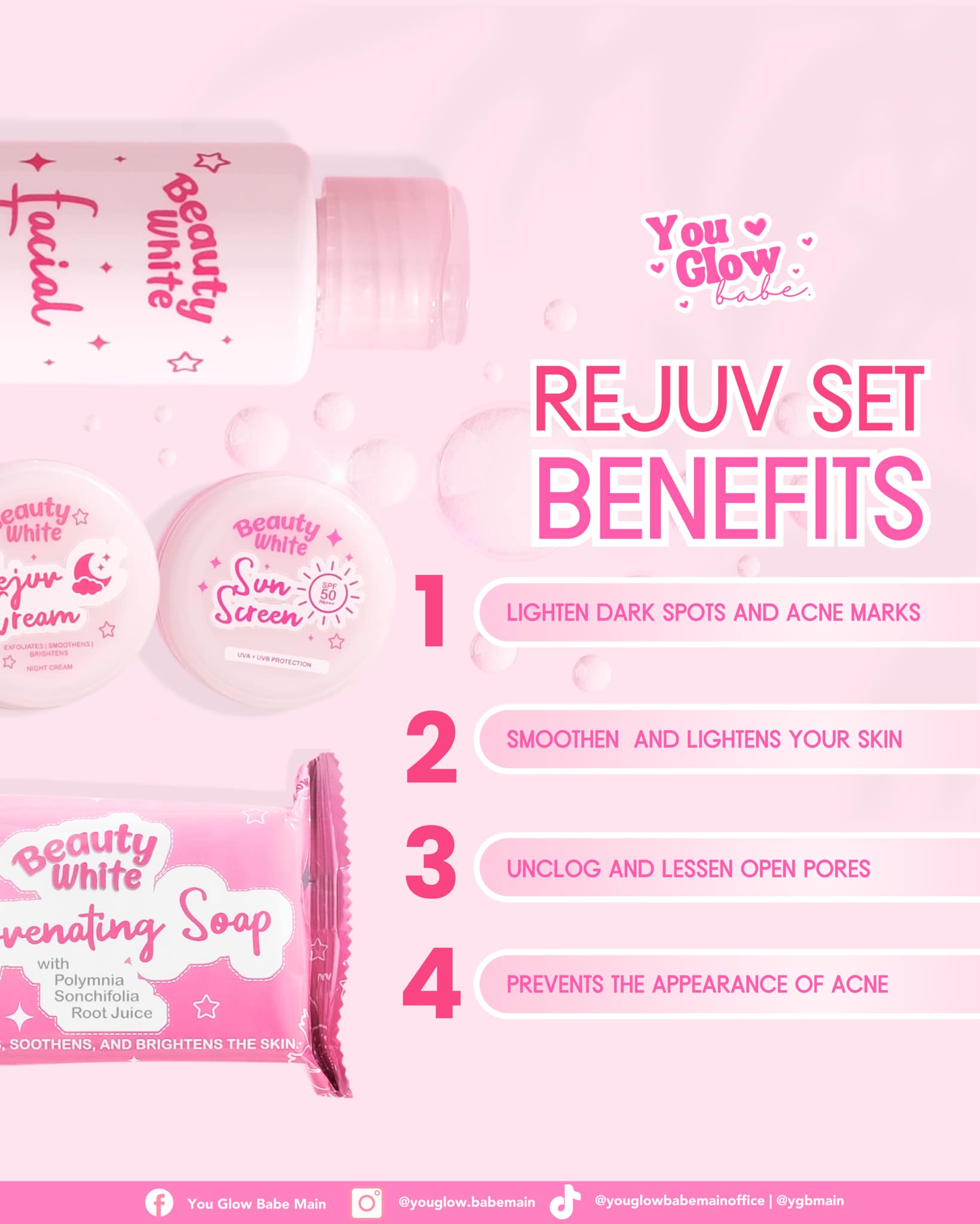 You Glow Beauty White Rejuv Set, Exfoliating Skin Care Kit, Instant Firming and Renewal Treatment