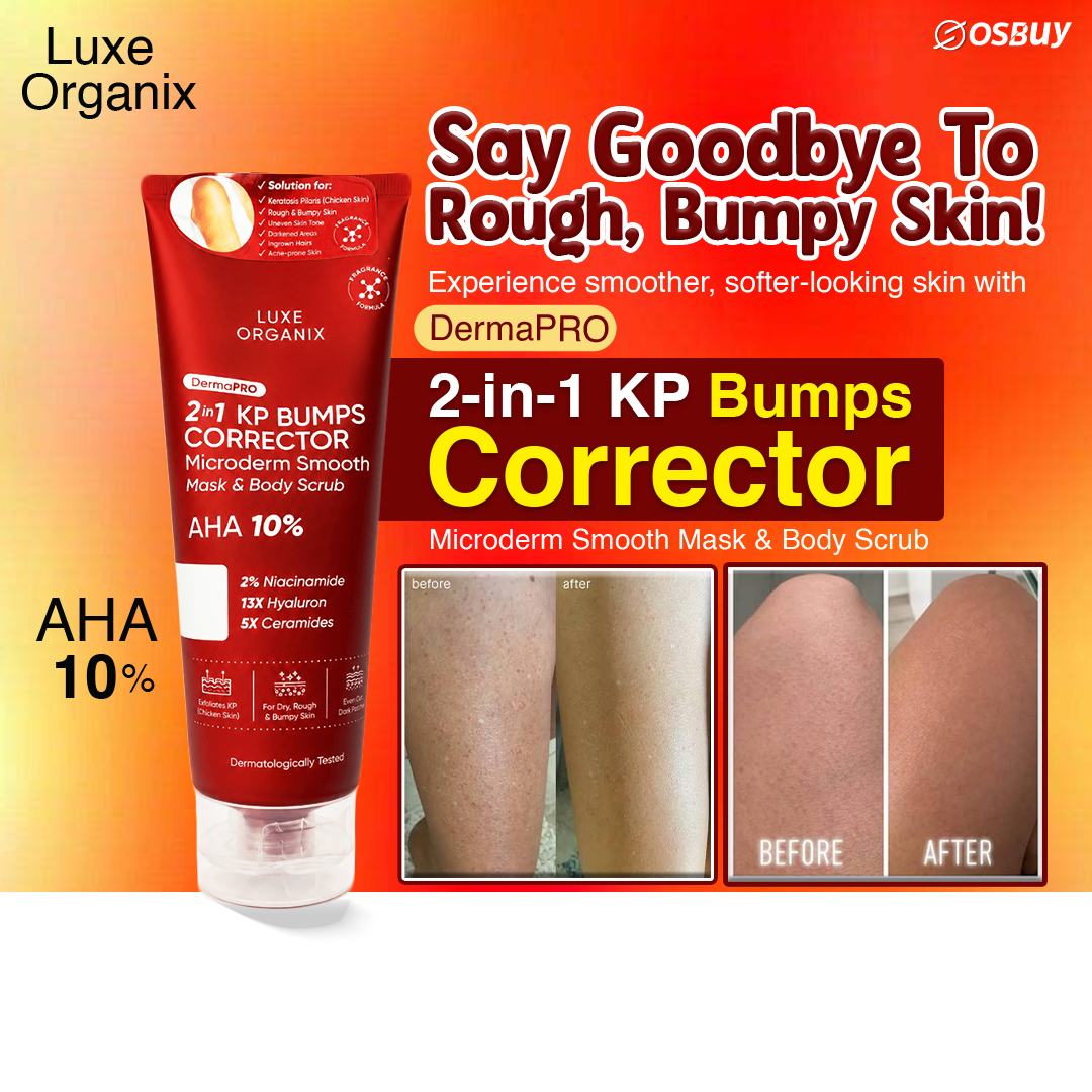 LUXE ORGANIX DermaPRO 2-in-1 KP Bumps Corrector Microderm Smooth Mask & Body Scrub – AHA 10% Exfoliating Body Treatment for Rough, Bumpy & Uneven-Looking Skin