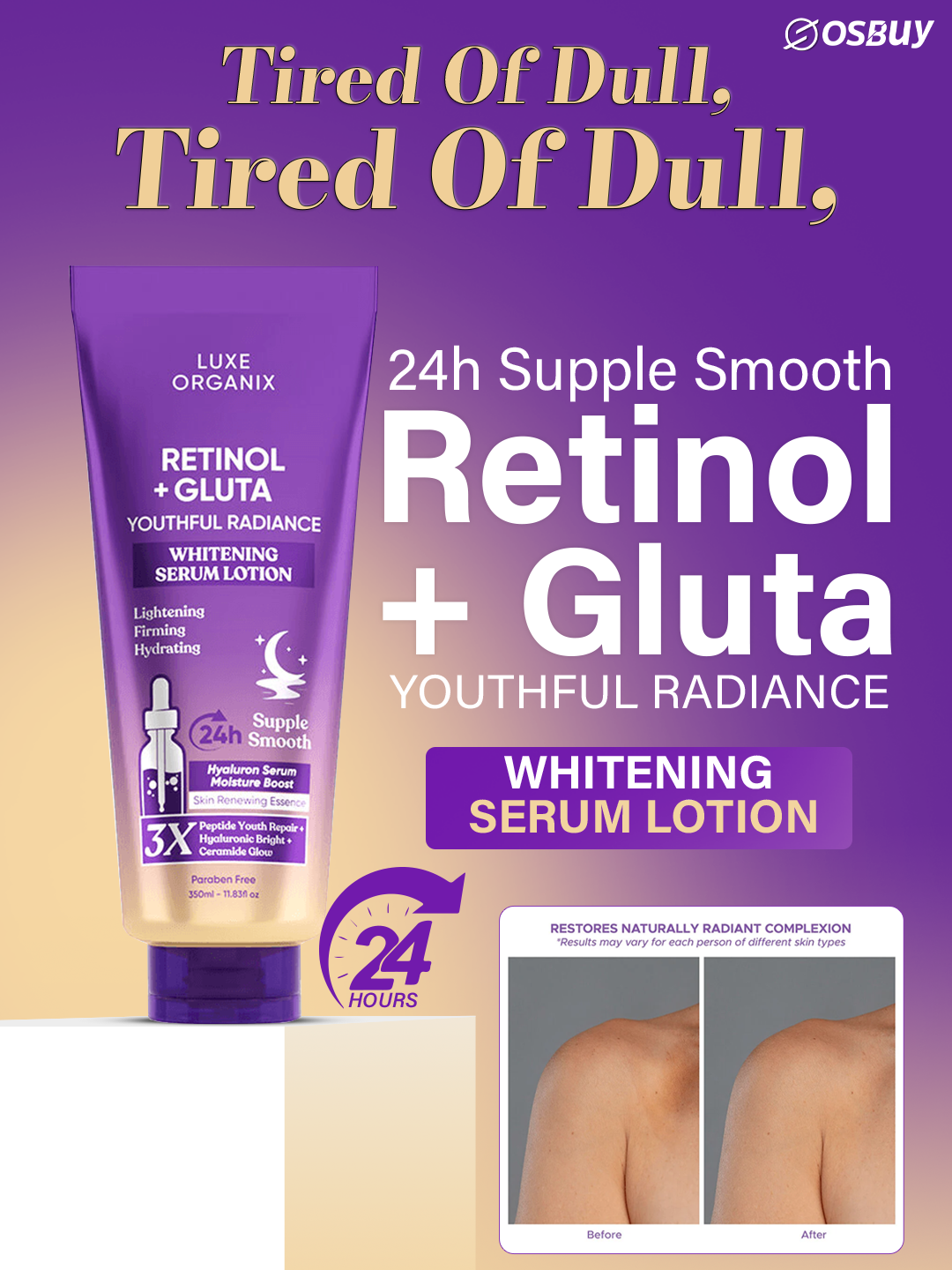 Luxe Organix, Retinol + Gluta Youthful Radiance Whitening Serum Lotion 350ml