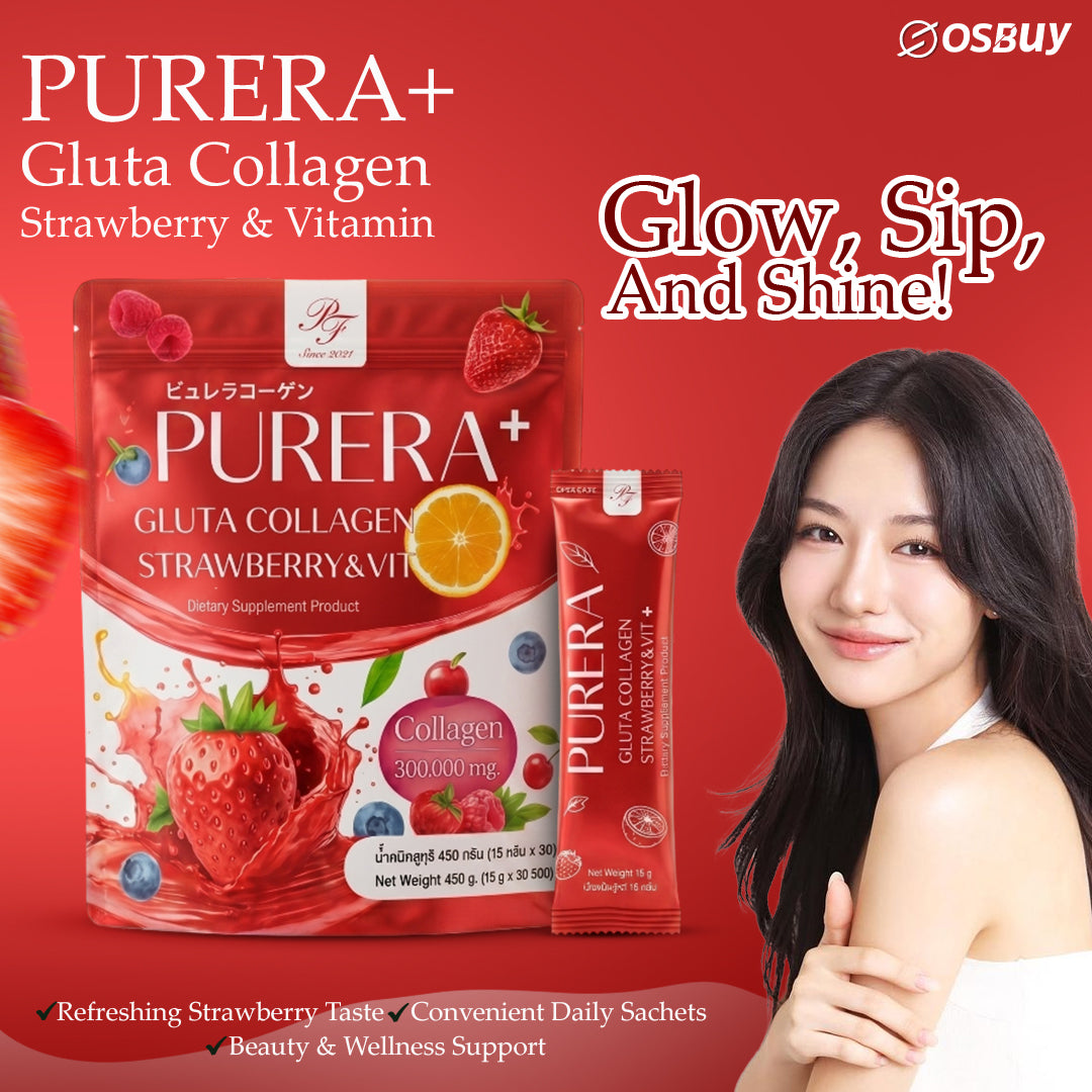 PURERA GLUTA COLLAGEN STRAWBERRY & VIT C PLUS 450G.(15G*30S)