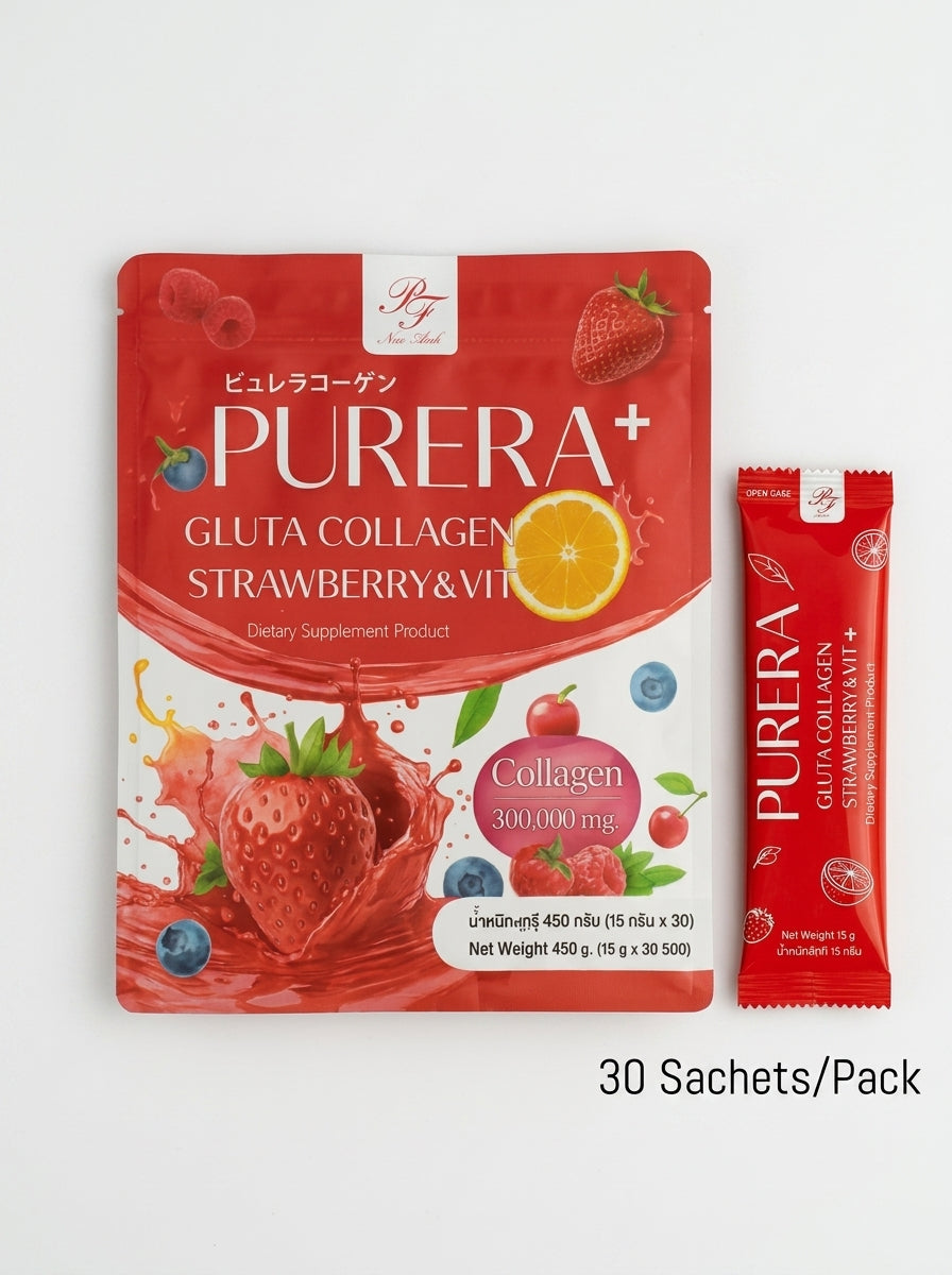 PURERA GLUTA COLLAGEN STRAWBERRY & VIT C PLUS 450G.(15G*30S)