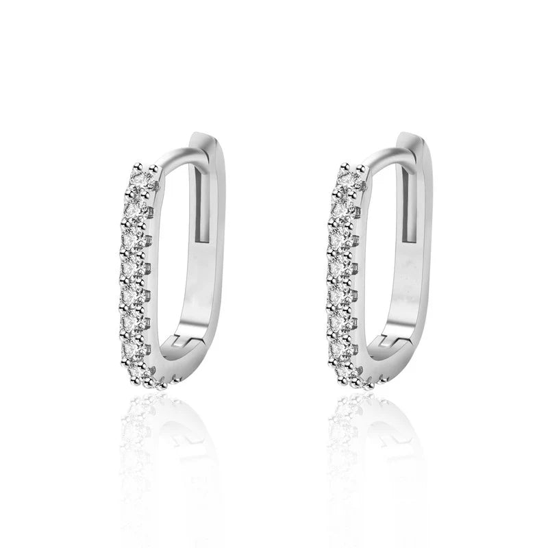 Silver Plated American Diamond Geometric Hoop Earrings-OSL111