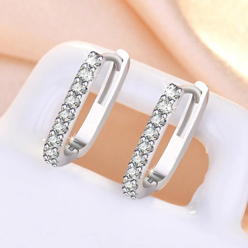 Silver Plated American Diamond Geometric Hoop Earrings-OSL111