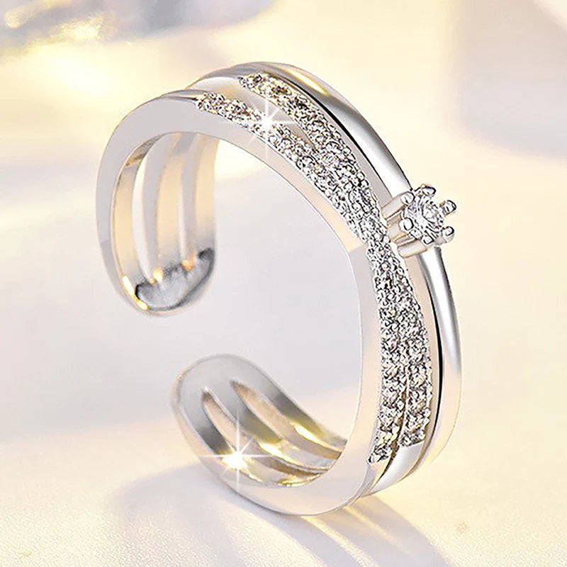 Silver Plated American Diamond Studded Contemporary Korean Finger Ring-OSL-99