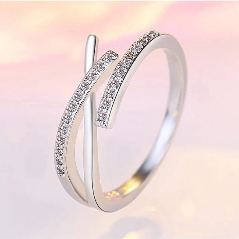 Silver Plated American Diamond Studded Contemporary Korean Finger Ring-OSL98