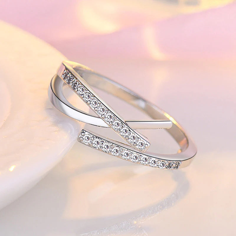 Silver Plated American Diamond Studded Contemporary Korean Finger Ring-OSL98