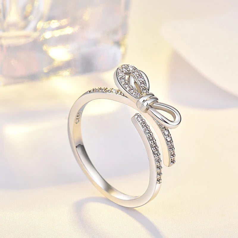 Silver Plated American Diamond Studded Contemporary Korean Finger Ring-OSL97