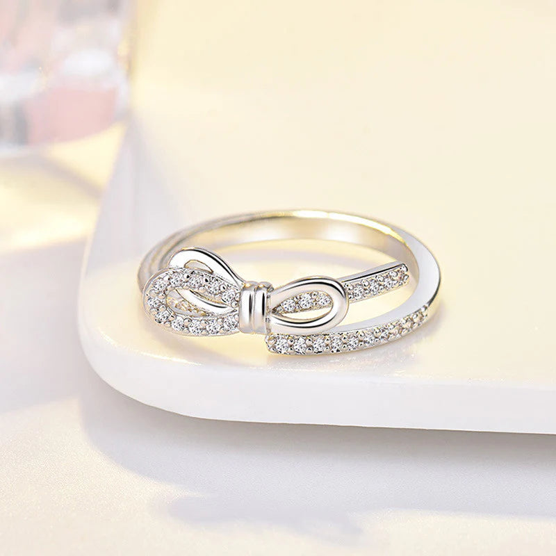 Silver Plated American Diamond Studded Contemporary Korean Finger Ring-OSL97