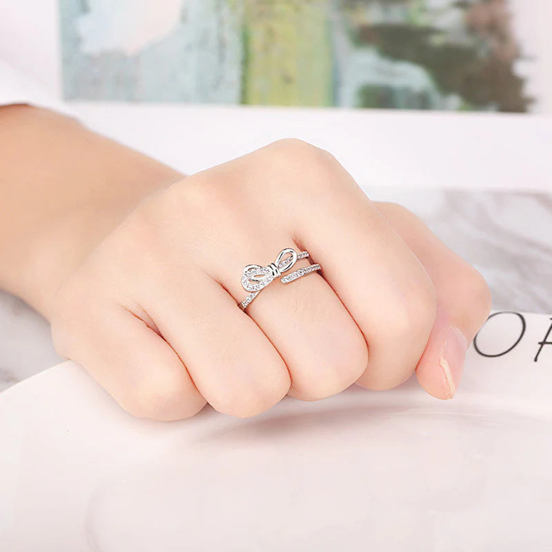 Silver Plated American Diamond Studded Contemporary Korean Finger Ring-OSL97