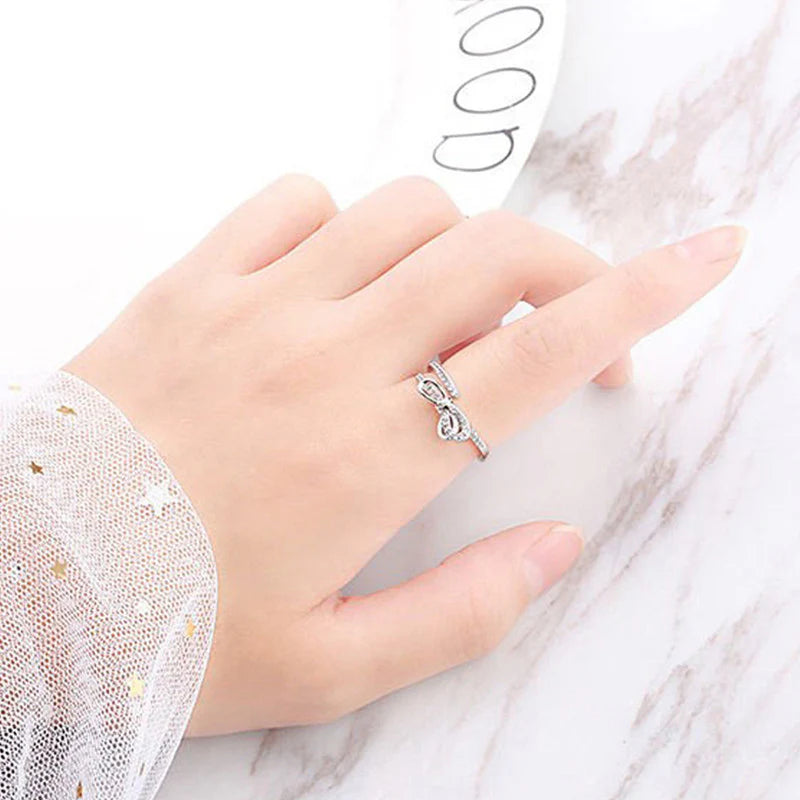Silver Plated American Diamond Studded Contemporary Korean Finger Ring-OSL97