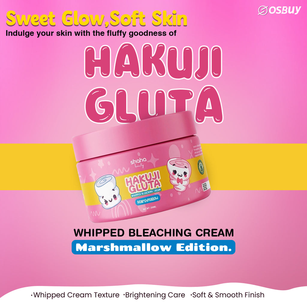 Shaha Beauty Hakuji Gluta Marshmallow Whipped Bleaching Cream 200ml – Luxurious Whipped Body Cream with Glutathione | Marshmallow Scented Skin Conditioning & Radiance Body Care