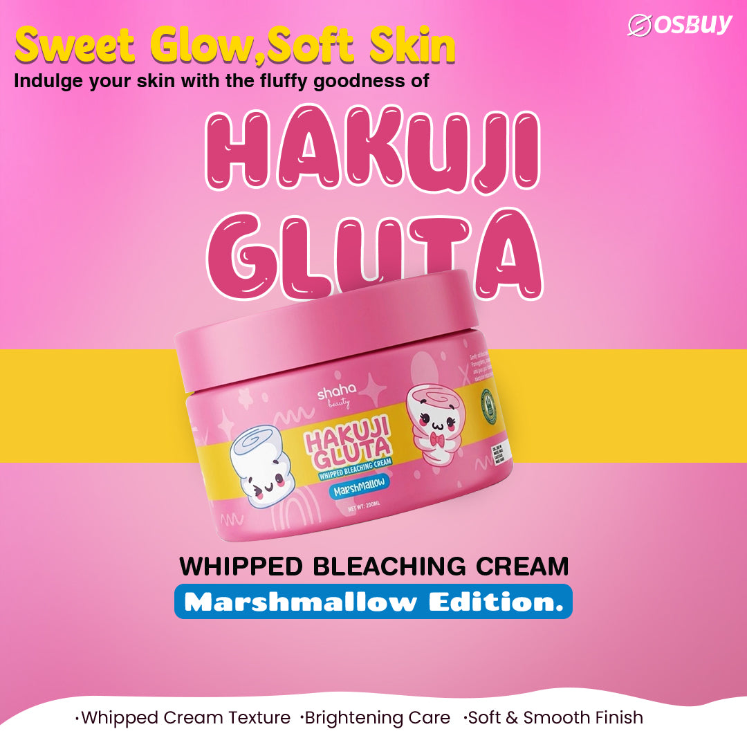 Shaha Beauty Hakuji Gluta Marshmallow Whipped Bleaching Cream 200ml – Luxurious Whipped Body Cream with Glutathione | Marshmallow Scented Skin Conditioning & Radiance Body Care