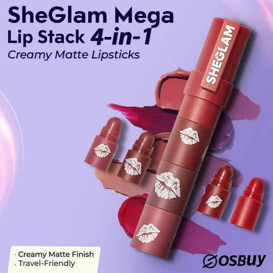 SheGlam Mega Lip Stack – 4-in-1 Creamy Matte Lipsticks