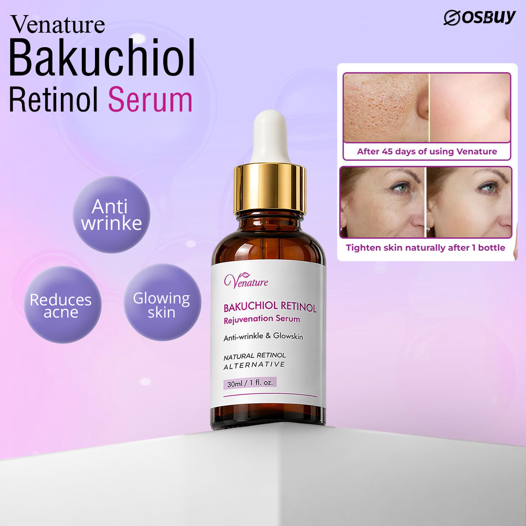 Venature Bakuchiol Retinol Rejuvenation Serum - Anti-Wrinkle & Glow Skin Formula, 1oz - Hydrating & Youthful Complexion with Plant-Based Ingredients