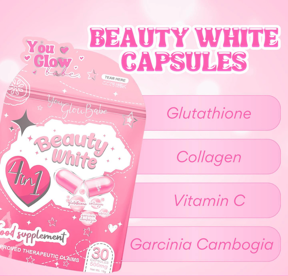 You Glow Babe Beauty White 4 in 1 Glutathione Food Supplement, 30 Capsules