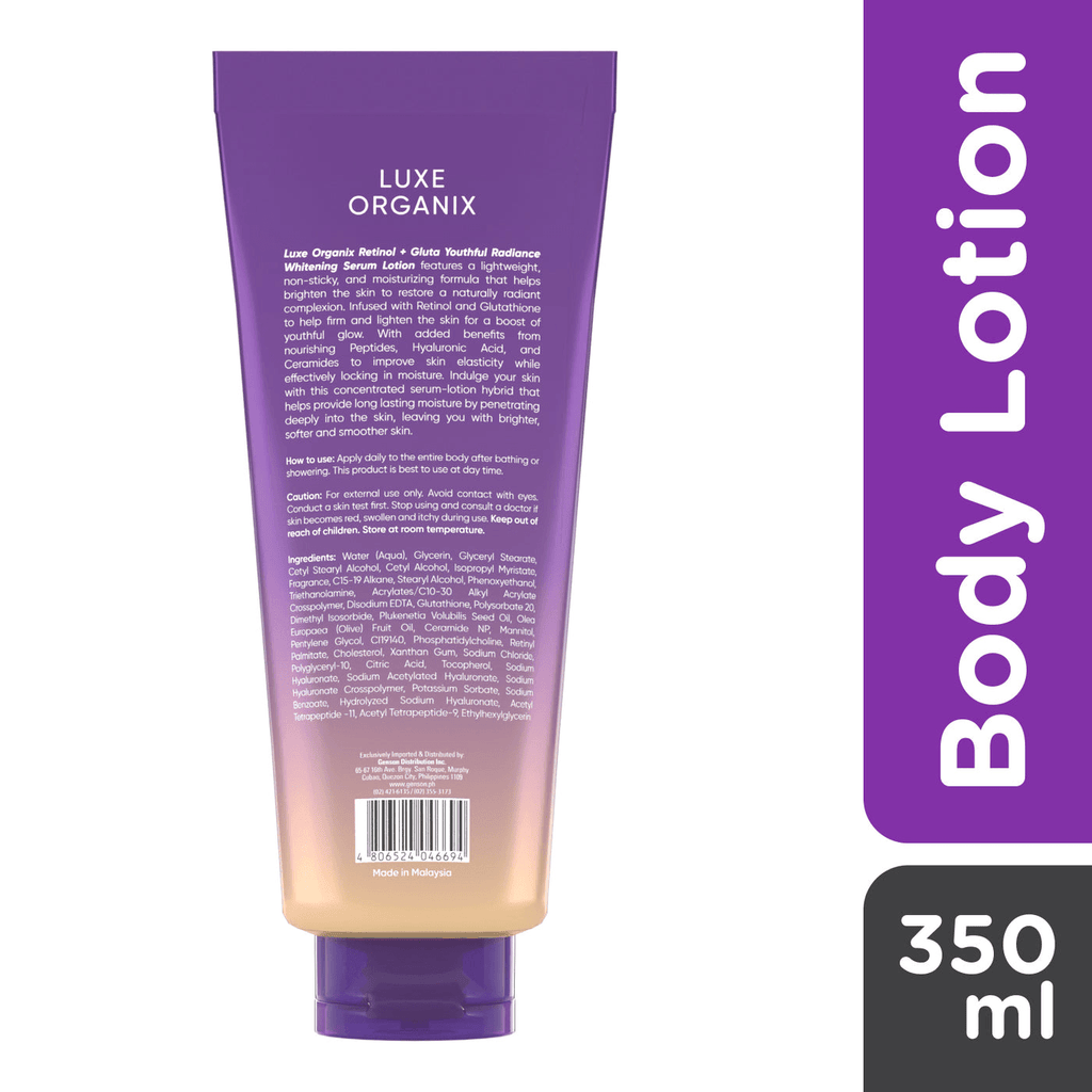 Luxe Organix, Retinol + Gluta Youthful Radiance Whitening Serum Lotion 350ml