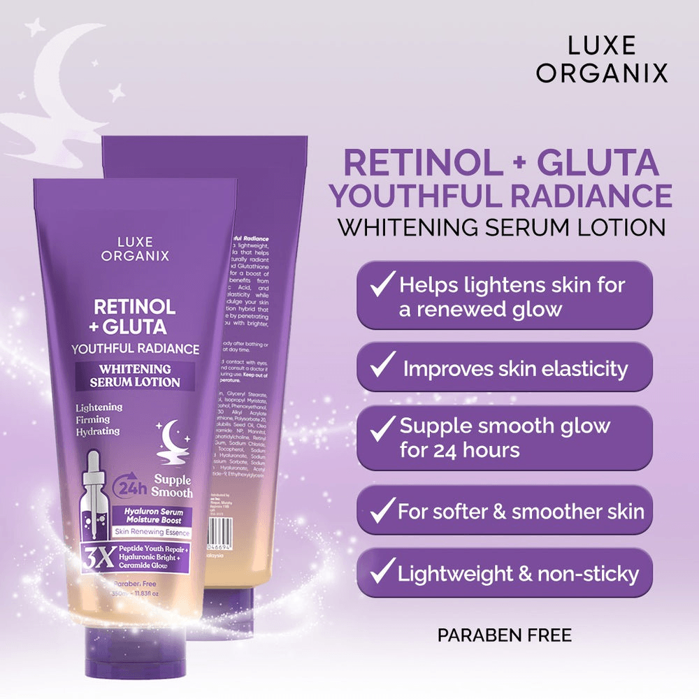 Luxe Organix, Retinol + Gluta Youthful Radiance Whitening Serum Lotion 350ml