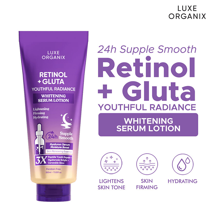 Luxe Organix, Retinol + Gluta Youthful Radiance Whitening Serum Lotion 350ml