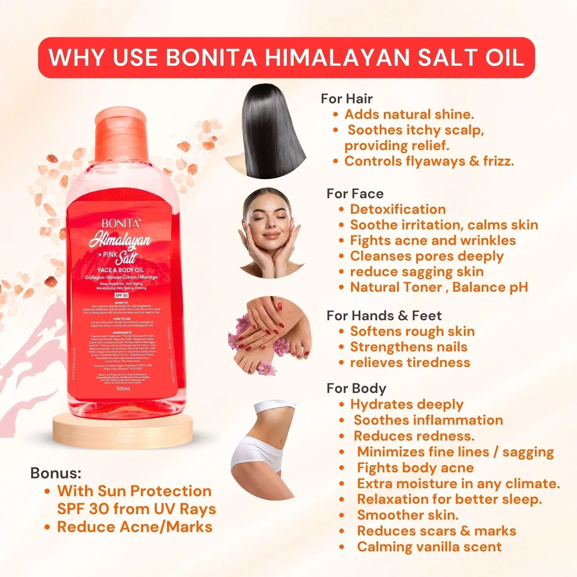 Buy 2 Bonita Himalayan Pink Salt Face & Body Oil SPF 30 | Deep Hydration & Skin Firming